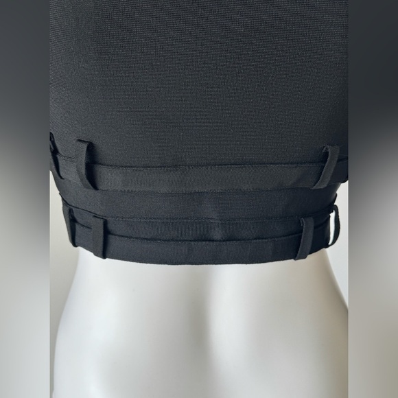 Wow Couture Black Off-Shoulder Belted Long Sleeves Bondage Top Gold Accents - Picture 7 of 13